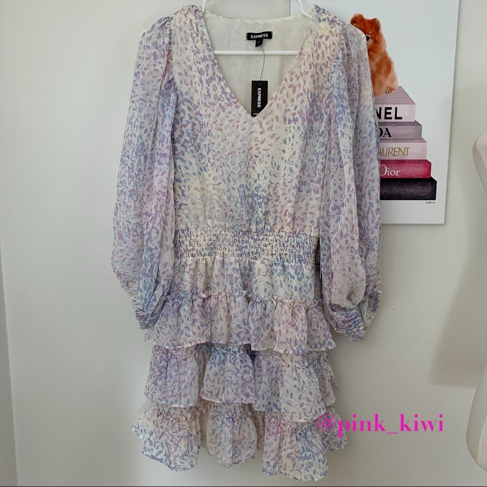 Express Printed Tiered Ruffle Mini Dress - Picture 17 of 17